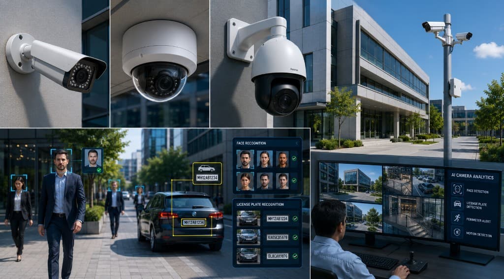 CCTV cameras and AI analytics dashboard for premises security