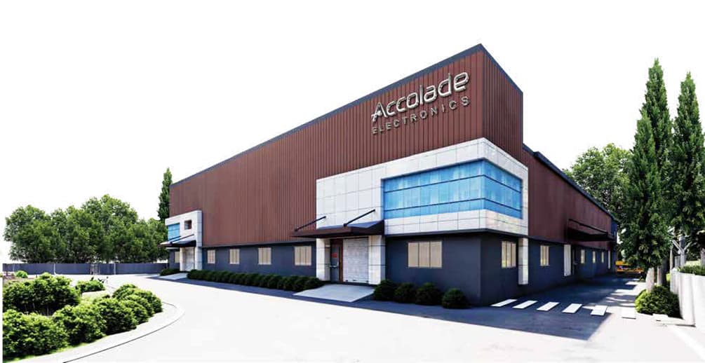 Accolade Electronics manufacturing plant exterior — embedded, automotive, EV and IoT hardware